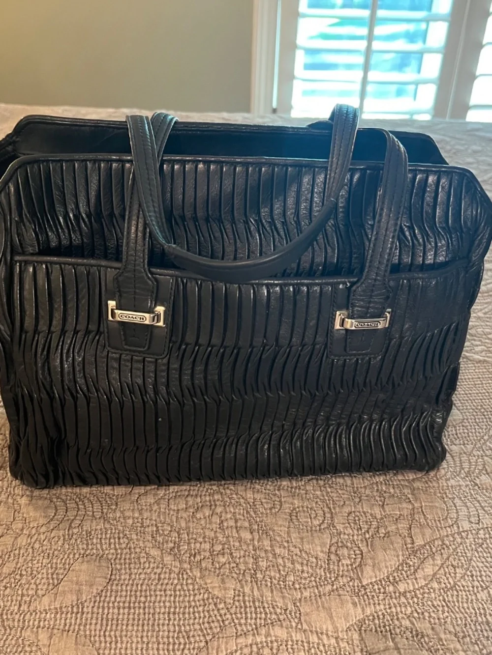 Coach Taylor Pleated Gathered Alexis Leather Satchel Carryall Tote in Black - Picture 2 of 15